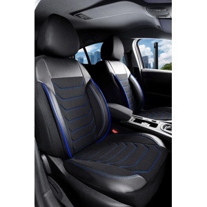 Streetech 3D Тапицерия за седалки кожена Streetech Carbon - черна със сини кантове (EG-SC-6)