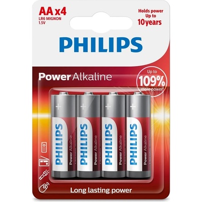 Philips Батерии алкални Philips Power AA, 1.5V, 4 бр (LR6P4B/10)