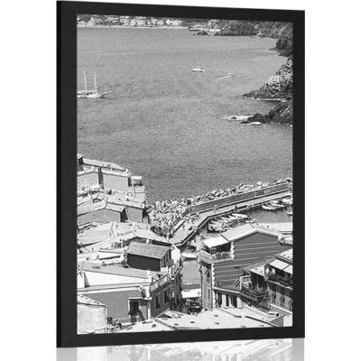 Plakát krásné pobřeží Itálie v černobílém provedení - 40x60 no frame