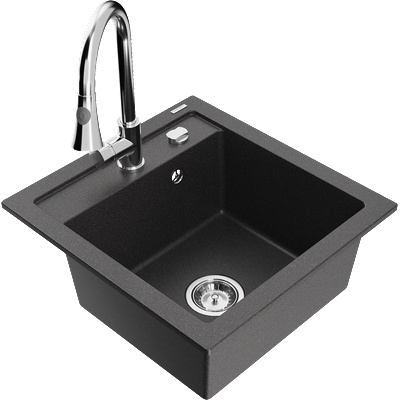 Mexen Vito гранитна кухненска мивка с 1 отделение с кухненски смесител Elia, черен на пръски - 6503-76-670101-00 (6503-76-670101-00)