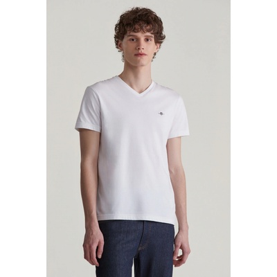 Gant tričko Slim Shield V-Neck biele