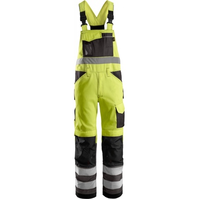 Snickers Workwear reflexné nohavice s náprsenkou trieda 2 žlté