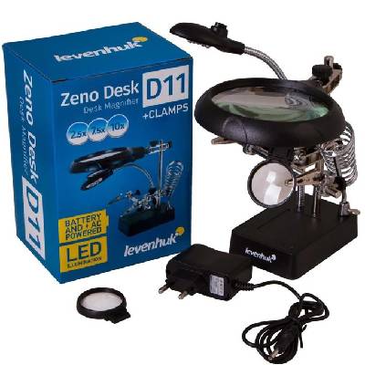 Лупа Levenhuk Zeno Desk D11, 10x увеличение, 5 светодиодни лампи (70445)
