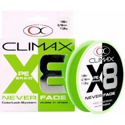 CLIMAX - Pletená šnúra Never Fade 8x Pe-Braid Green 0,10 mm 6,7 kg 135 m