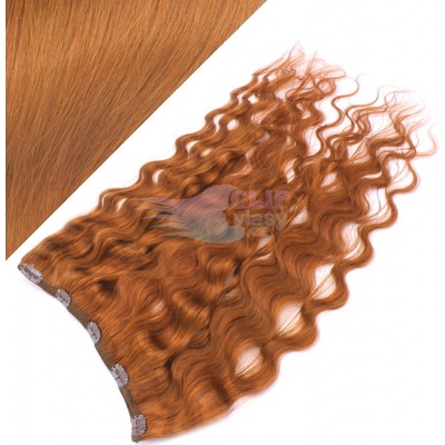 Vlnitý clip in pás 60cm 100% lidské vlasy - měděná #350
