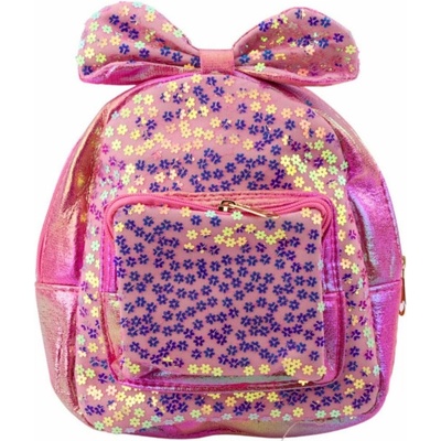 Lean Dětský batoh s flitry, květinami, mašlí, růžový, 22 cm, 2,8 l