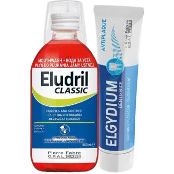 ELGYDIUM Eludril & Elgydium Комплект - Вода за уста Classic и Паста за зъби, 500 + 100 ml (Лимитирано)