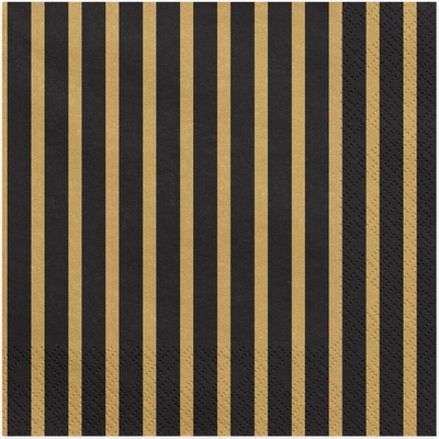 PartyDeco Papírové ubrousky bílé s černými proužky 20ks 33x33cm
