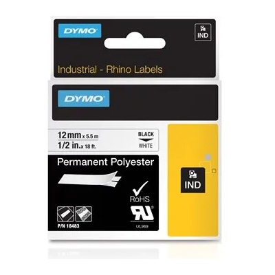 DYMO Етикетираща лента за машини, устойчив полиестер, 12 мм x 5, 5 м, DYMO "Rhino", бяло-черна 18483 (18483)