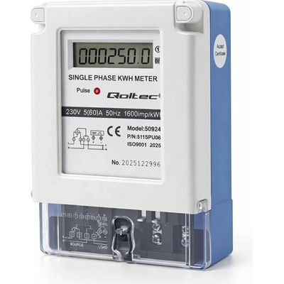 Qoltec jednofázový elektromer spotreby energie 230 V 5(60) A LCD