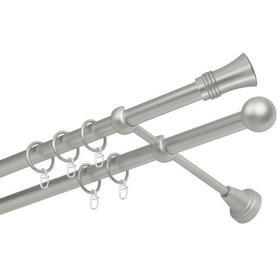 OK-GarnýžeCZ Garnýž kovová dvouřadá 19mm Capri satina 170 cm do stěny / kroužky s háčkem