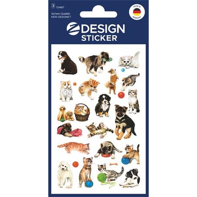 Avery zweckform Стикер, хартия, 3 листа, 76x120 mm, AVERY ZWECKFORM, "Z-Design No. 53487", котка и куче (53487)