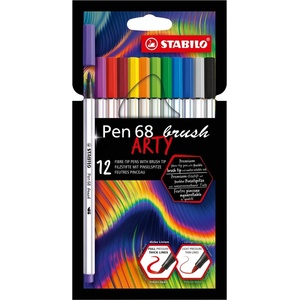 STABILO Комплект флумастери, Stabilo, Pen 68 Brush Arty ST568/12-21-20, 12 цвята (ST568/12-21-20)