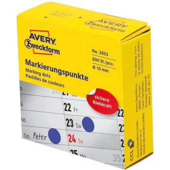 AVERY Етикет avery 3853 самозалепващ се маркер в кутия с диспенсер син 10 мм 800 маркера в кутия (3853)