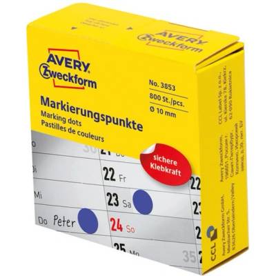 AVERY Етикет avery 3853 самозалепващ се маркер в кутия с диспенсер син 10 мм 800 маркера в кутия (3853)