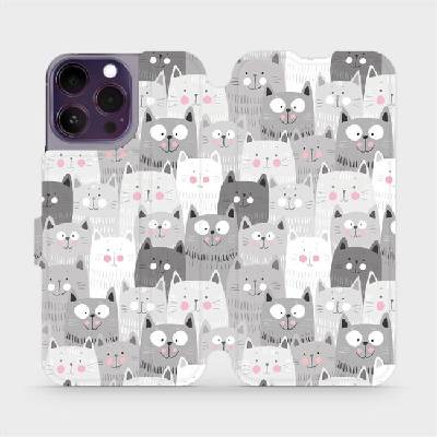 Flipové pouzdro Mobiwear - Apple iPhone 14 Pro Max - M099P Kočičky (Knížkové flip pouzdro, obal, kryt na mobil Apple iPhone 14 Pro Max - M099P Kočičky, materiál Umělá kůže + TPU - ochrana 360°, stoján