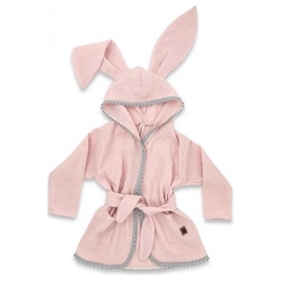 Baby Nellys Dětský mušelínový župan s oušky Bunny pudrově růžová