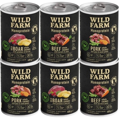 Wild Farm Monoproteínová zmes príchutí 6 x 400 g