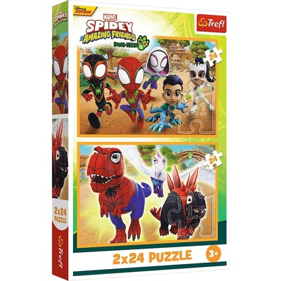 Trefl Детски пъзел Trefl от 2 x 24 части - Спайди и динозаврите (34432)
