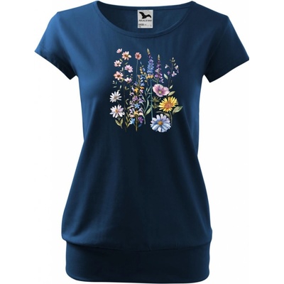 MALFINI Tričko City s potiskem luční kvítí 3 půlnoční modrá – Zboží Dáma