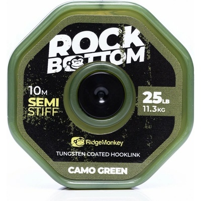 RidgeMonkey šnúra RM-Tec Rock Bottom Tungsten Coated Semi Stiff 10m 25lb Camo Green
