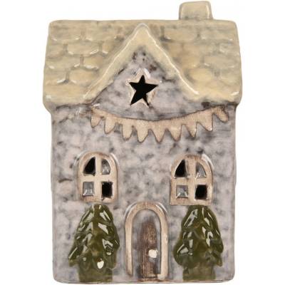 Šedý keramický LED domek Lamont - 6*6*10 cm - Clayre & Eef