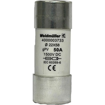 Weidmüller 4000003733 FUSE WSFL 22X58 50A 1K5V GPV trubičková pojistka Množství 10 ks