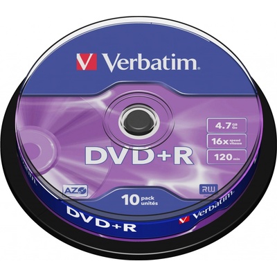 Verbatim DVD+R 4,7GB 16x, Advanced AZO+, cakebox, 10ks (43498)