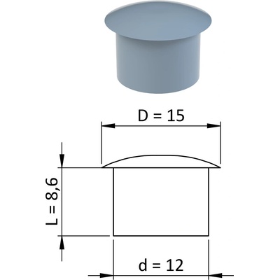 Vnitřní krytka kulatá ø 15 mm, otvor ø 12 mm, šedá, plast