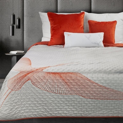 Takoy PREMIUM Přehoz na postel LEA z měkkého sametu s potiskem jeřábů prošívaný -HF-424984 220 x 240 cm