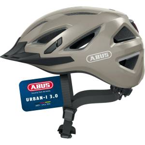 ABUS City Helmet Urban-I 3.0 - Bicycle Helmet with Rear Light, Peak and Magnetic Closure - for Men and Women - Glossy Gray, Size S, S (51-55 cm) - 66720 (66720)