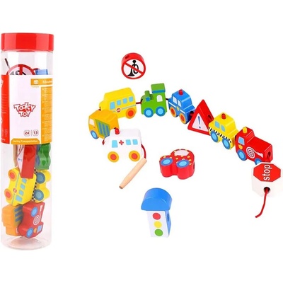 Tooky Toy Дървена игра за низане Превозни средства tkb512b