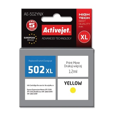 Compatible Мастило Activejet AE-502YNX (заместител за Epson 502XL W44010, Supreme, 12 ml, жълто) (AE-502YNX)