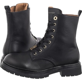 Tommy Hilfiger dámské kožené boty Workery Lace-Up Bootie černé