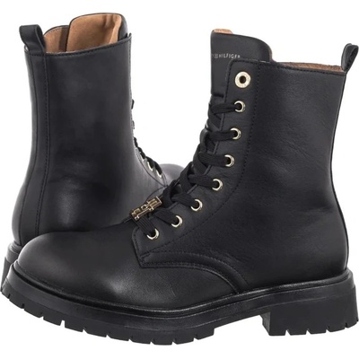 Tommy Hilfiger dámské kožené boty Workery Lace-Up Bootie černé