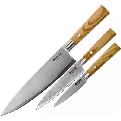 Böker Damast Olive set kuchynských nožov 3 ks