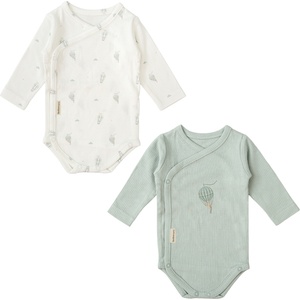 Bimbidreams Бебешки бодита с дълъг ръкав Bimbidreams - Blue Sky, 0-1 м, 2 броя, White/Green (8435629213838) - baby
