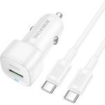 BOROFONE Зарядно за автомобил - Borofone (BZ34B Cloud) - включен Type-C кабел, USB-C + USB-A, PD20W, QC3.0, 38W - Бял