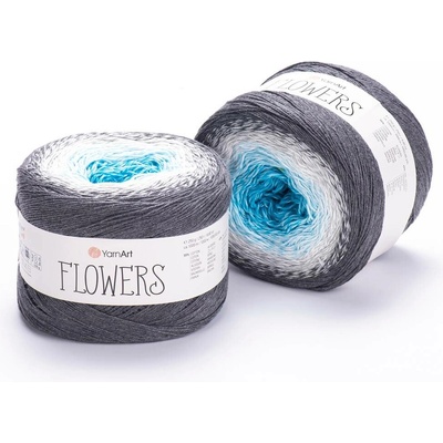 Yarn Art příze Flowers 251 tyrkys, světle šedá, tmavě šedá