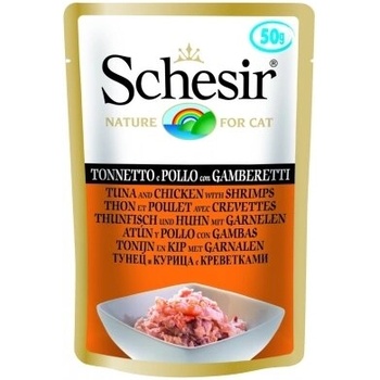 Schesir Adult Cat Pouch за котки пауч с риба тон, пилешко и скариди 50gr