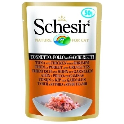 Schesir Adult Cat Pouch за котки пауч с риба тон, пилешко и скариди 50gr
