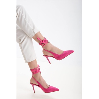 Moda Trend Дамски велурени сандали с връзки - Яркорозови #370696 (370696_Циклама)