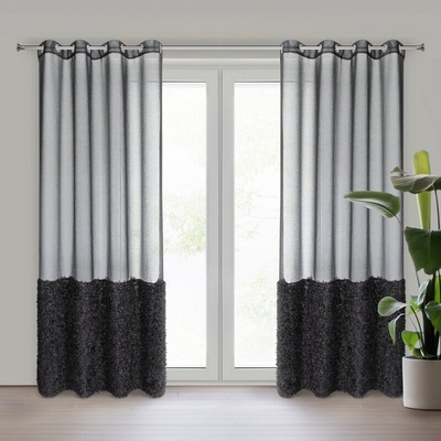 Takoy Záclona MARION z etamínu zdobená v dolní části záclony nadýchanou kožešinovou aplikací 140 x 250 cm-HF-452752 | 140 x 250 cm