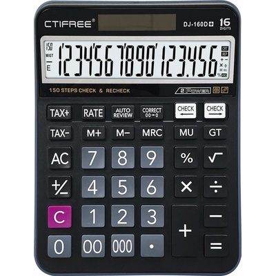 CTIFREE DJ-160Dplus черен калкулатор, 145x190mm, 16 цифри, TAX функция, двойно захранване, 2 години гаранция DJ-160DPLUS (DJ-160DPLUS)