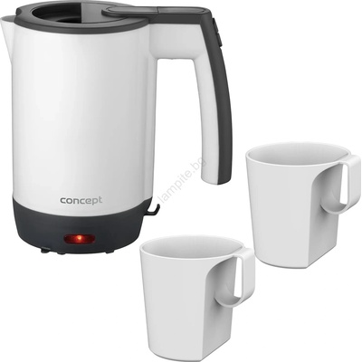 Concept RK7030-компактна пътна електрическа кана 0, 5 л 1080W/230V сива/бяла + 2 чаши (CO0122)