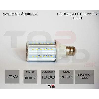 HIBRIGHT žiarovka LED 10W corn, E27, studená biela