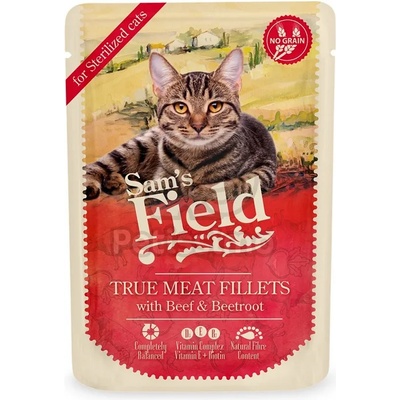 Sam's Field True Meat Fillets for sterilized cats - Beef & Beetroot в алуминиева опаковка 85 г