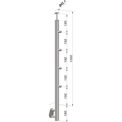 nerezový stĺp, bočné kotvenie, 4 radový priechodný, vonkajší, vrch pevný (ø 42.4x2mm), brúsená nerez K320 /AISI316