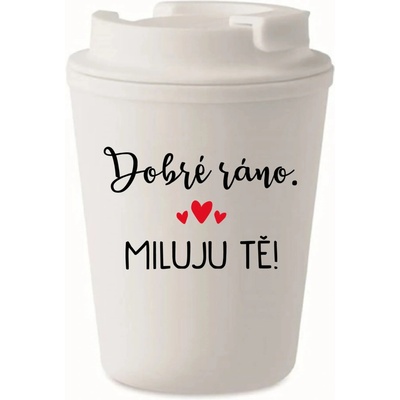 Giftela DOBRÉ RÁNO. MILUJU TĚ! černý termohrnek 300 ml