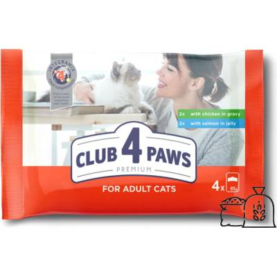 CLUB 4 PAWS Premium SET s kuracím mäsom v omáčke s lososom v želé 4 x 80 g